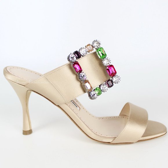 NEW MANOLO BLAHNIK Verda 90 Satin Heels – Jewel Buckle Wedding Sandals - Picture 4 of 16